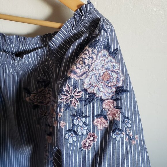 American Eagle Off the Shoulder Top Sz S Nautical Stripe Coastal Embroidery NEW - Picture 5 of 10